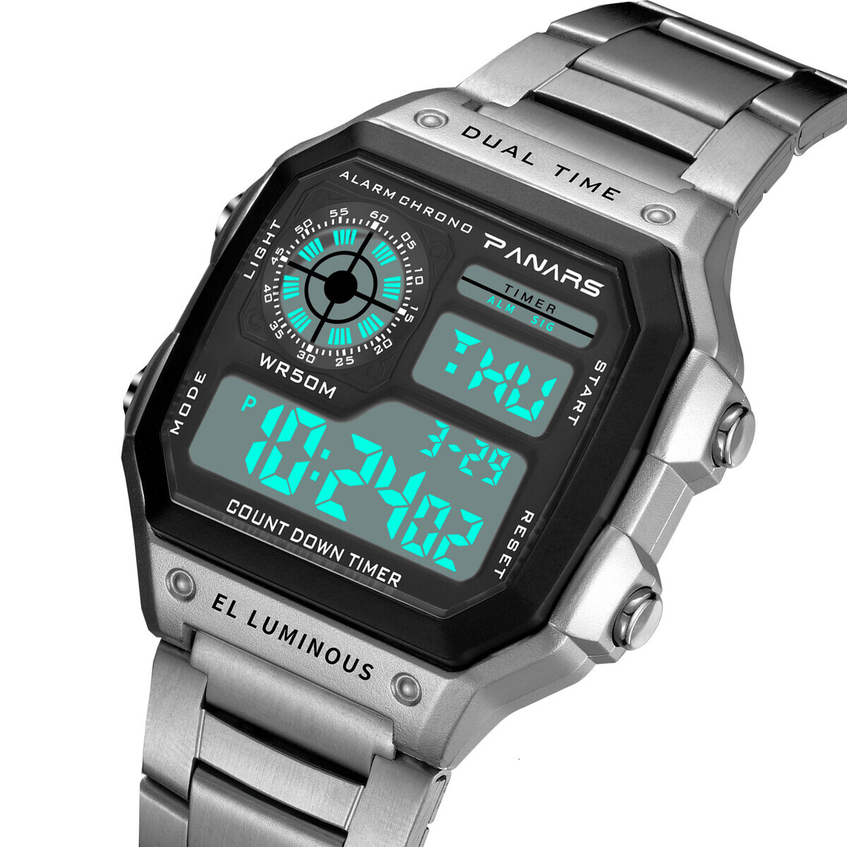 Square Classic Retro Waterproof Multi functional Sports Electronic Watch Square Fashion Electronic Watch Same Style Luminous Alloy Watch