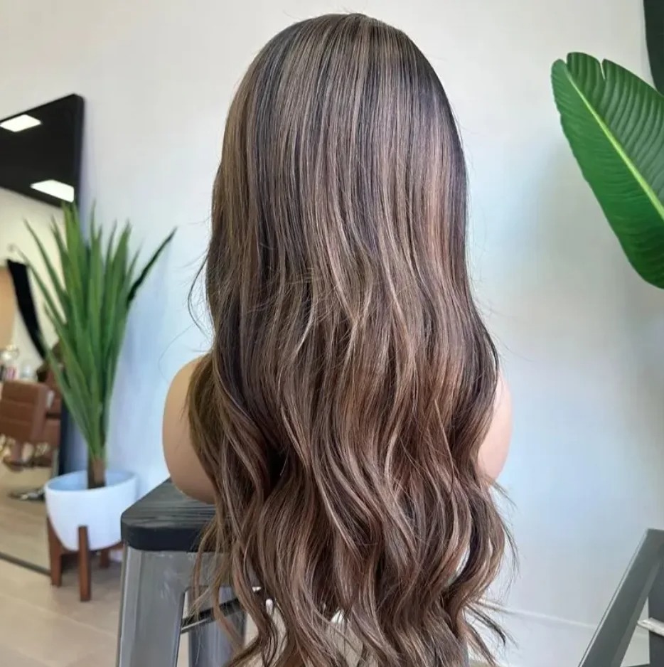 36 Inch HD Highlight Chocolate Brown Body Wave Lace Front Human Hair Wig Brazilian 13x4 Lace Frontal Wigs Preplucked 200 Density Synthetic Wig