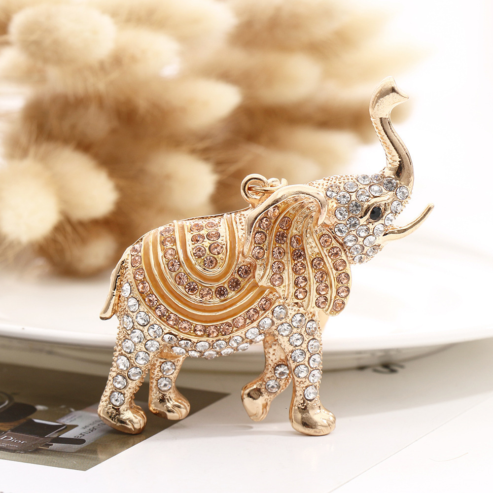 Diamond-in Elephant Bag Charms Cute Animal Metal Keychain Hanging Ornament Women's Bag Accessories