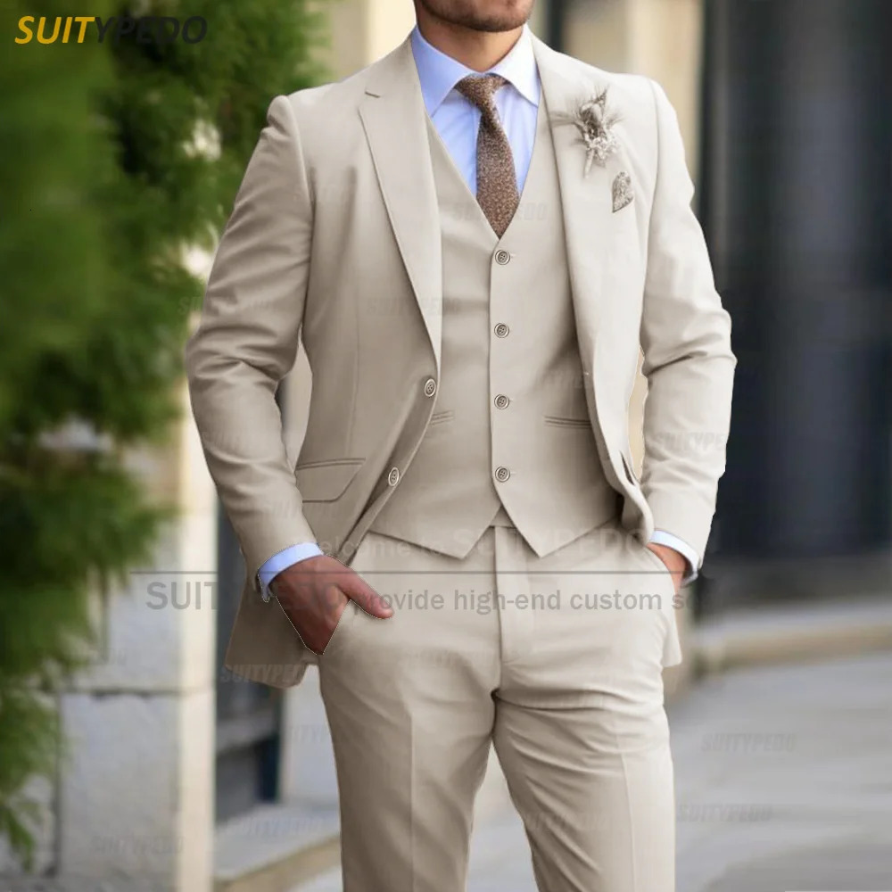 Formal Banquet Business Suit Sets For Men Wedding Party Grooms Elegant Outfits Fashion Prom Slim Fit Blazer Vest Pants 3 Pieces 250715