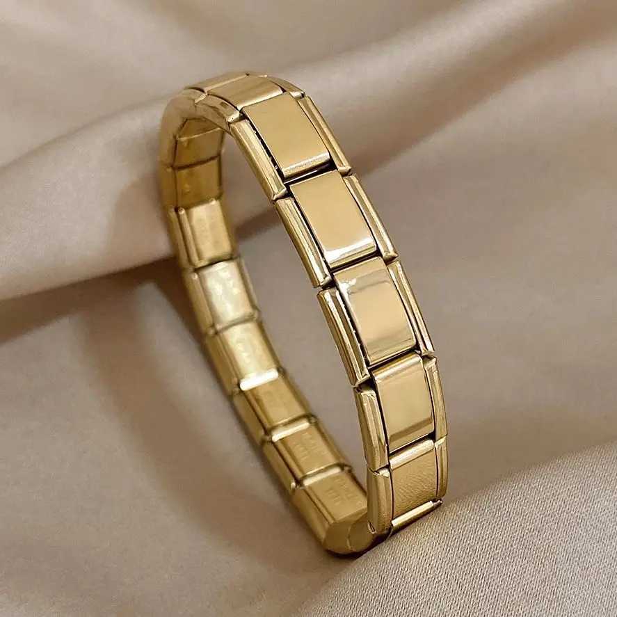 Italian Charm Starter Stainless Steel Bracelet For Men Stretchy Watchband Fashion Links Chain Gold Color Bangle Wristband X250718