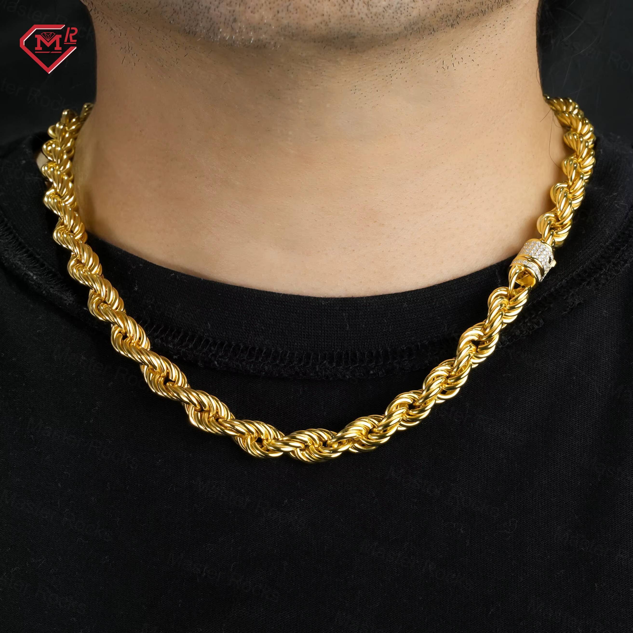 9mm Hip Hop Rope Chain 925 Silver Twisted Gold Plated Iced Out Clasp VVS Moissanite Cuban Link Chain