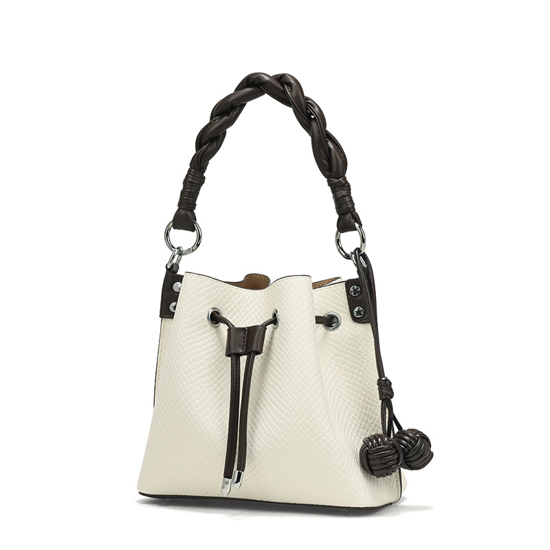 COCIO designer contrasting leather bucket bag womens fashionable armpit bag casual shoulder crossbody bag