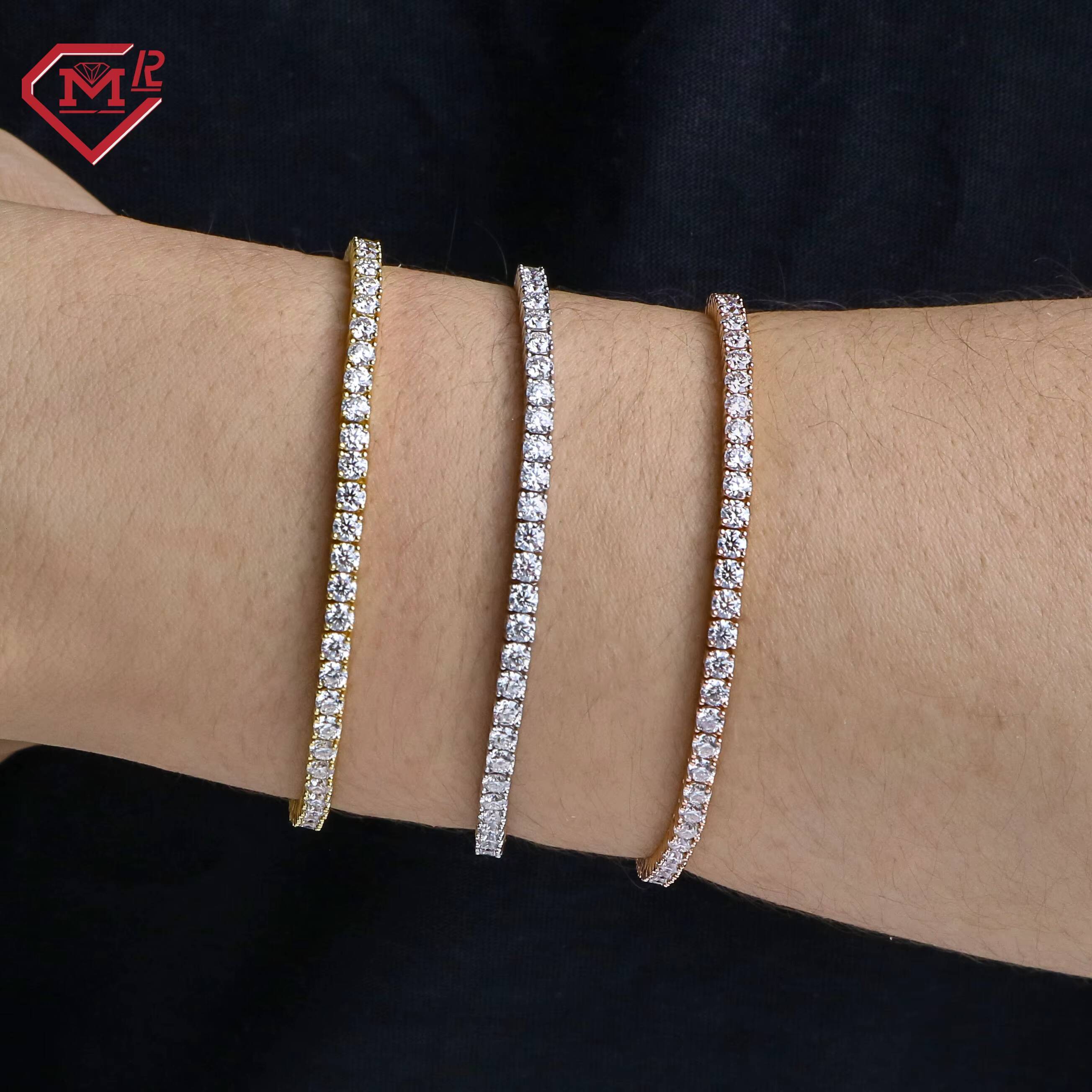 3mm Moissanite Tennis Chain 925 Silver Pass Diamond Tester Vvs Iced Out Moissanite Tennis Bracelet