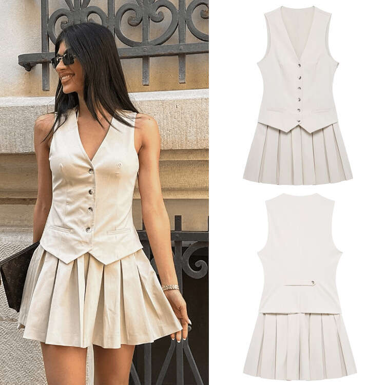 TRAFZA Women's Spring New Fashion Sexy Hot Girl Wide Pleated Trendy Tank Dress B5