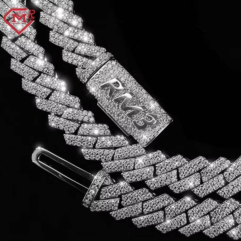 8mm Hiphop Cuban Chain 2 Rows 925 Silver Iced Out Necklace Straight Edge Vvs Moissanite Cuban Link Chain