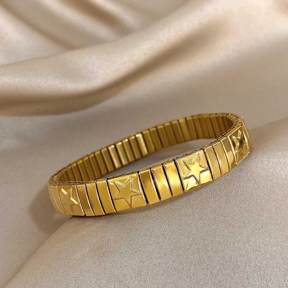 Vintage Italian Charm Elastic Stainless Steel Star Pattern Bracelet Bangles For Women Men Watchband Link Chain Adjustable X250718