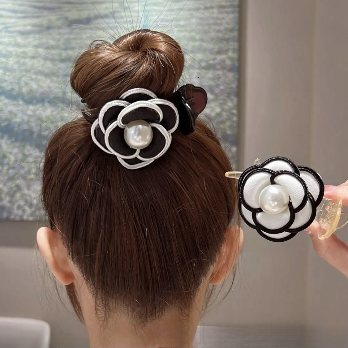 Super Fairy Camellia AB Double-Sided Claw Women, Elegant Bun Clip for Back of Head, High Ponytail Hairpin, Hair Accessory ddmythur
