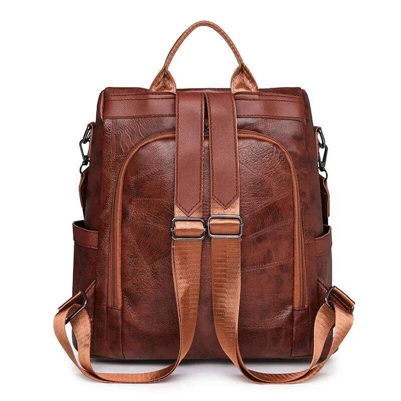 Vintage Black Leather For Women Soft PU Crossbody Shoulder Anti-Theft Travel Work Bag Ladies Simple Tote Backpack