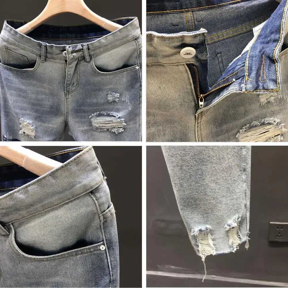 igh Quality Cargo Pants Mens Casual Pencil Pants Slim Solid Jeans with Distressed Design 2025 New Fashion Trend Trousers X2507181