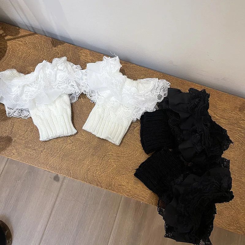 Vintage Lace Boots Socks Leg Warmer Japanese Women Y2K Lace Knitted Winter Warm Cotton Blends Leg Cover Socks Cuffs Accessories 250717