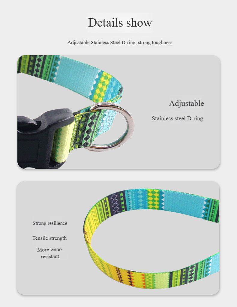 dog collar Durable Printed Leash Accessory: Multi-functional Canine Collar Featuring Easy Attachment Buttons