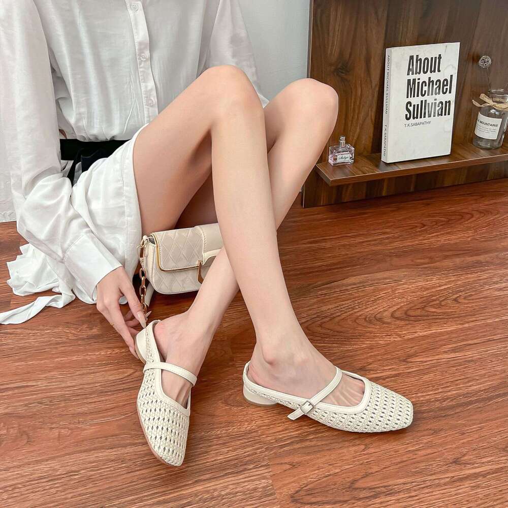 Designer Summer New Style Backless Woven 2025 French Light Luxury Single for Women Outdoor Wear High-end Feel Women's Shoes