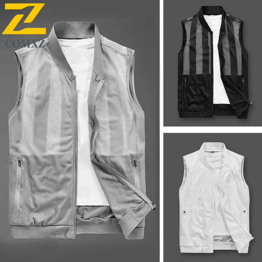 Men Summer Mesh Vest Quick-dry Breathable Multi-pocket Outdoor Fishing Hiking Sleeveless Jacket With Zipper Pockets Work Jacket 250717