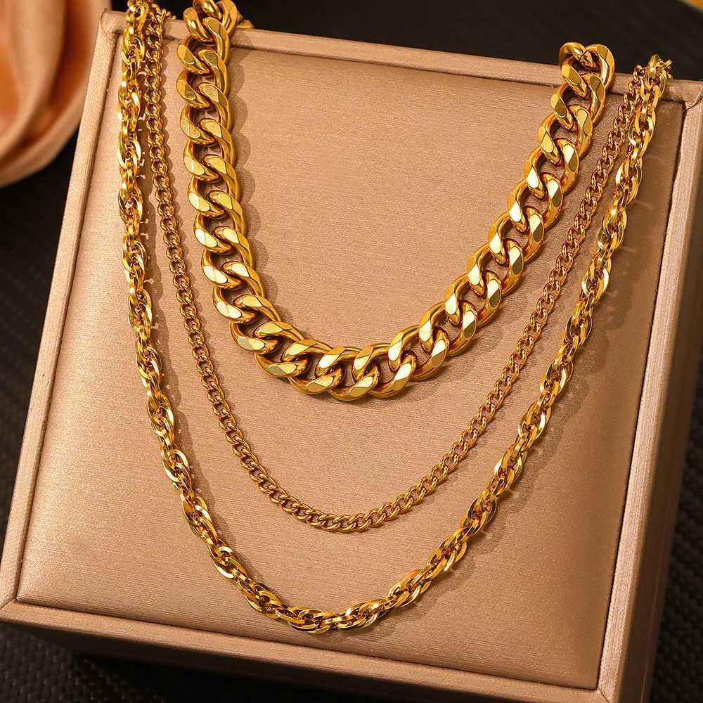 3 Pieces Stainless Steel Exquisite Necklace Jewelry Set Multi-Layer Cascade Cuban Chain Fashion Personality Jewelry Womens Gifts X250718