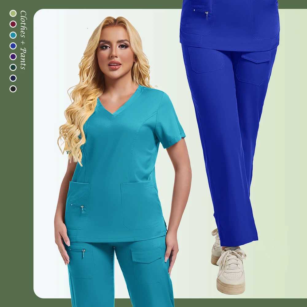 Nurse Medical Uniform Quick Dry Pet Grooming Workwear Doctor Scrubs Sets Operating Room Surgical Gown Short Sleeve Elastic Pants Z250718