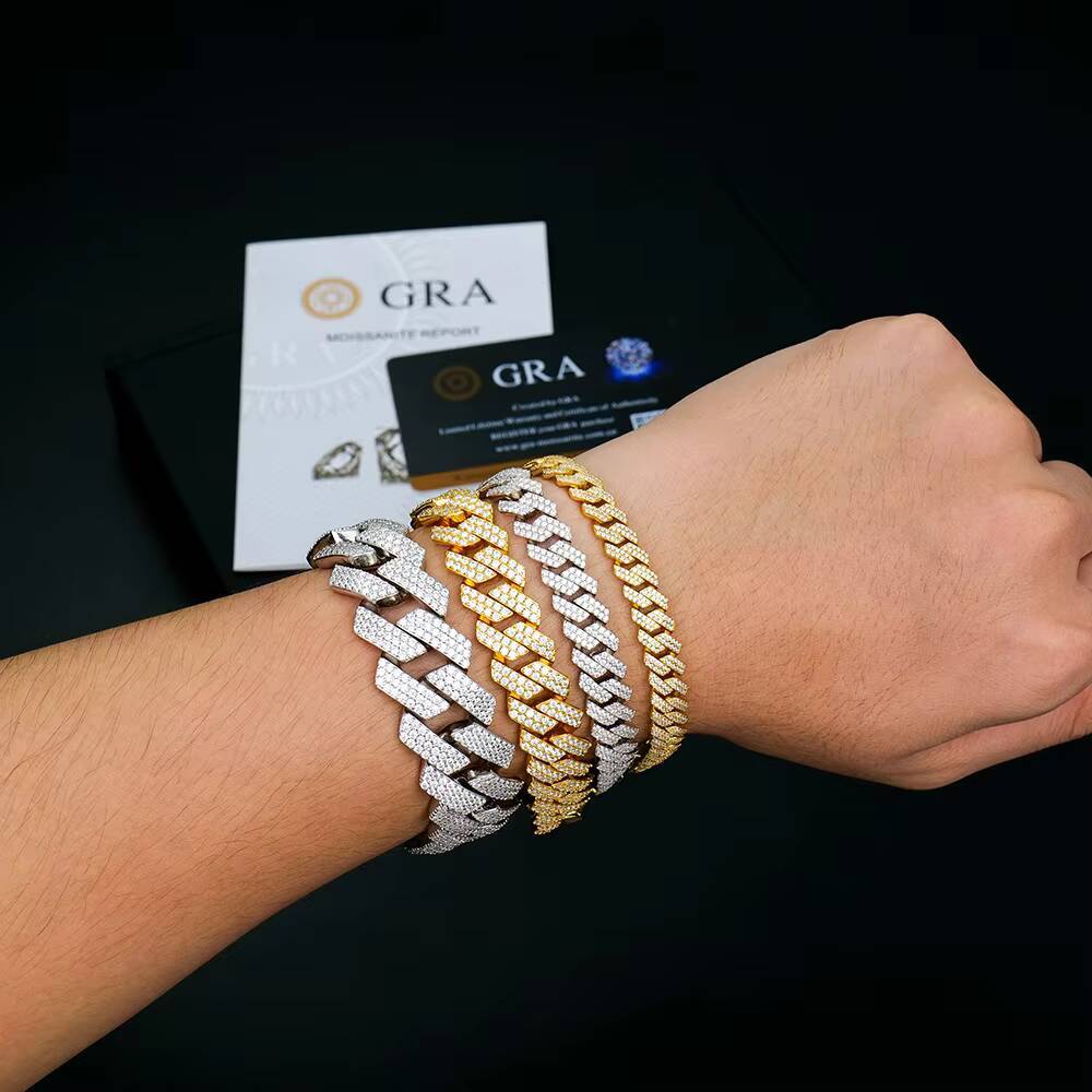 Wholesale Miami Man 8-20mm 925 Sterling Silver Luxury Iced Out Mosssanite Moissanite Diamond Fine Cuban Chain Link Bracelets