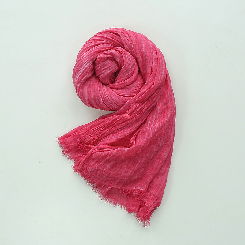 K1388 New pure color cotton dirty dyed scarf for women natural wrinkled short beard travel sunscreen shawl foreign trade beach towel gift