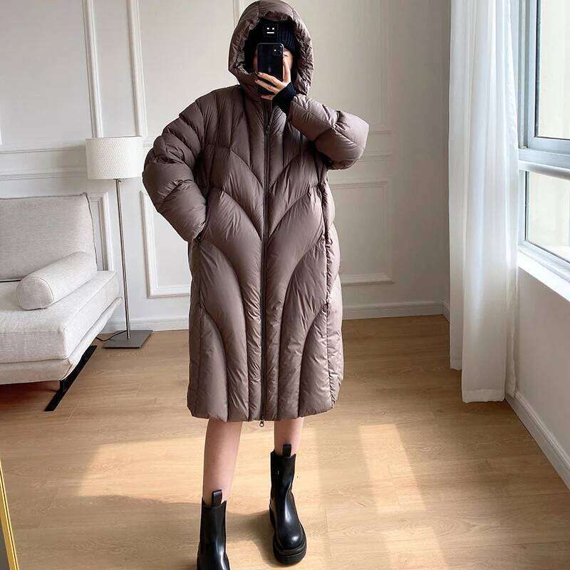Schinteon Women White Duck Down Long Jacket With Hood Autumn Winter Warm Thick Casual Loose Outwear 2024 New Fashionable Coat MDNG