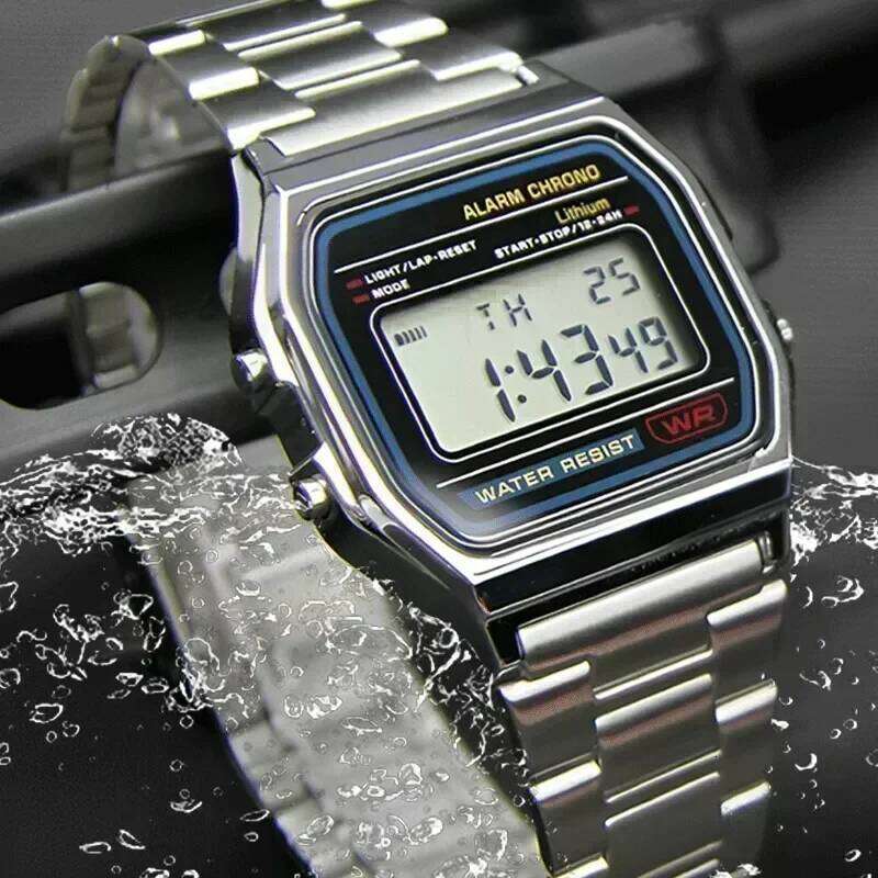 free shipping F91W Stainless Steel Band Waterproof Retro Digital Sports Military Watches Men Women Electronic Wrist Watch Clock free