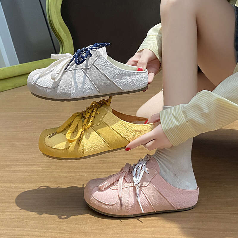 White Free shipping Sneakers for Women 2025 Summer New Backless Half Slip-On Training Style Free shipping Slippers Ins Internet Celebrity Women's