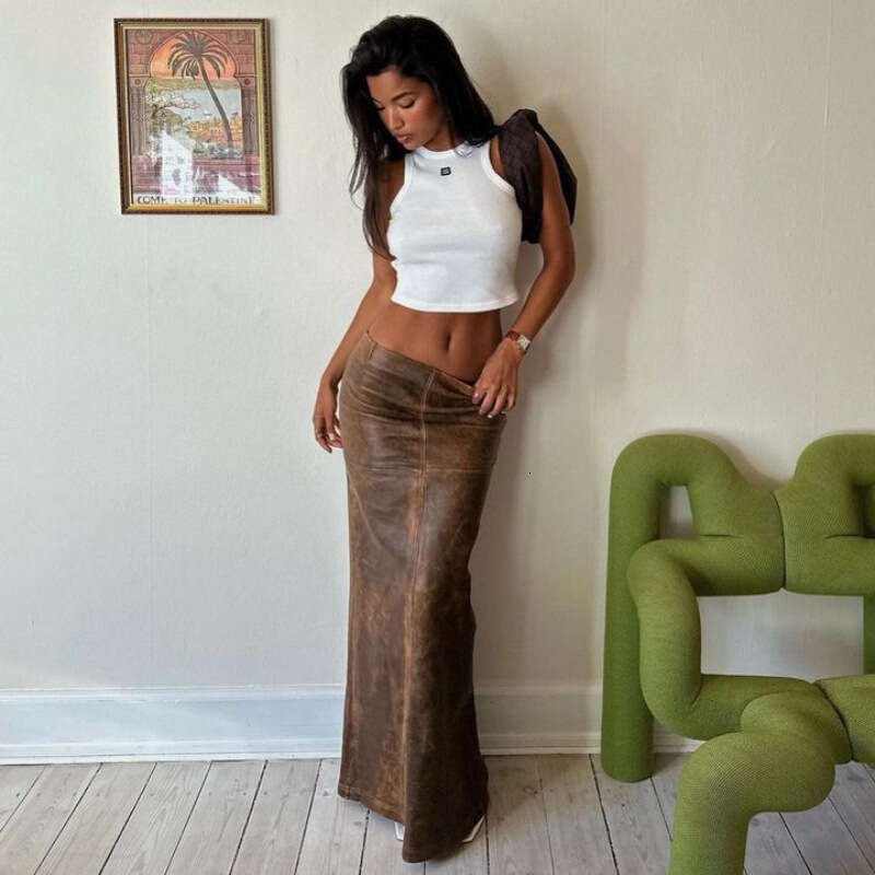 Autumn New Women's PU Slim Fit Slit Versatile Leather Skirt For Women B5