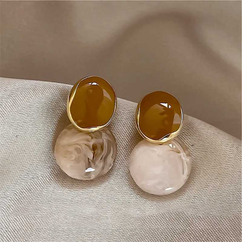 Brown Enamel Oil Beige Acrylic Dangle Earrings for Women Irregular Double Oval Drop Earrings Statement Geetry Trendy Jewelry X250718