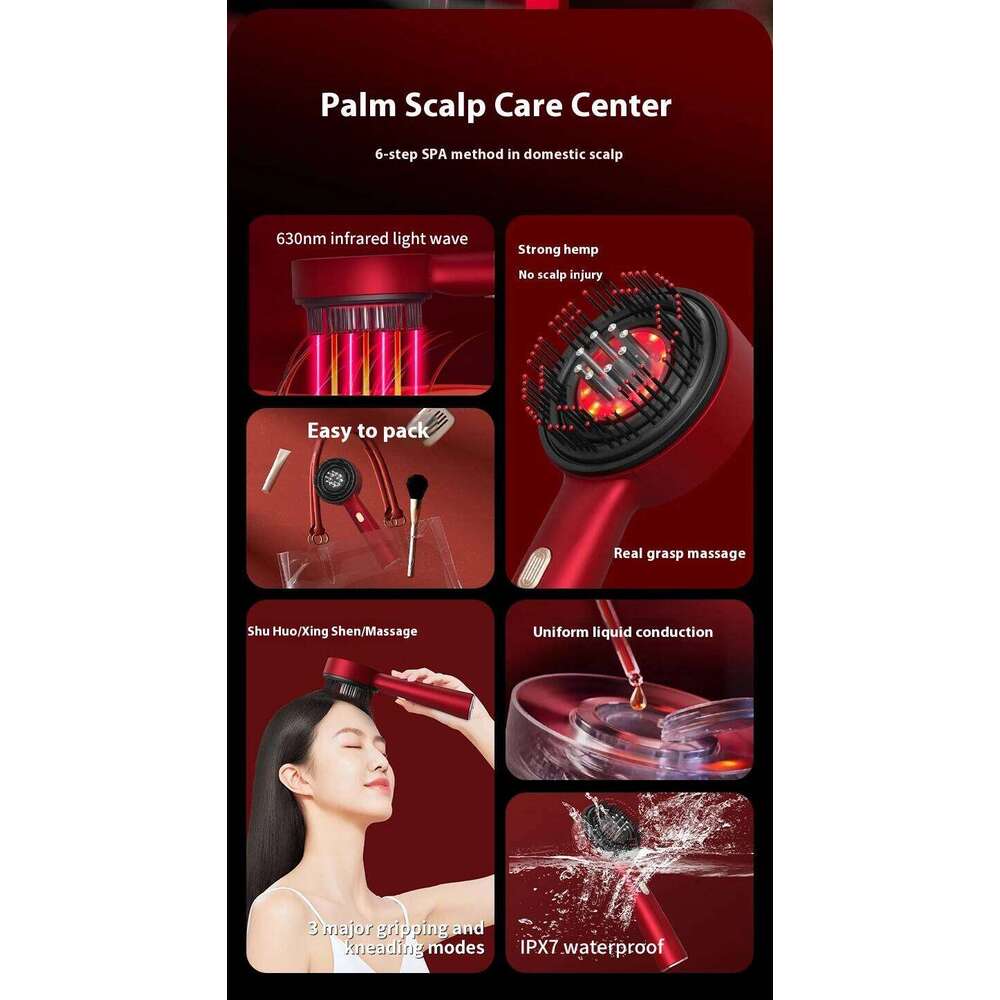Electric Hair Regrowth Red Light Vibrating Scalp Massage Brush Comb