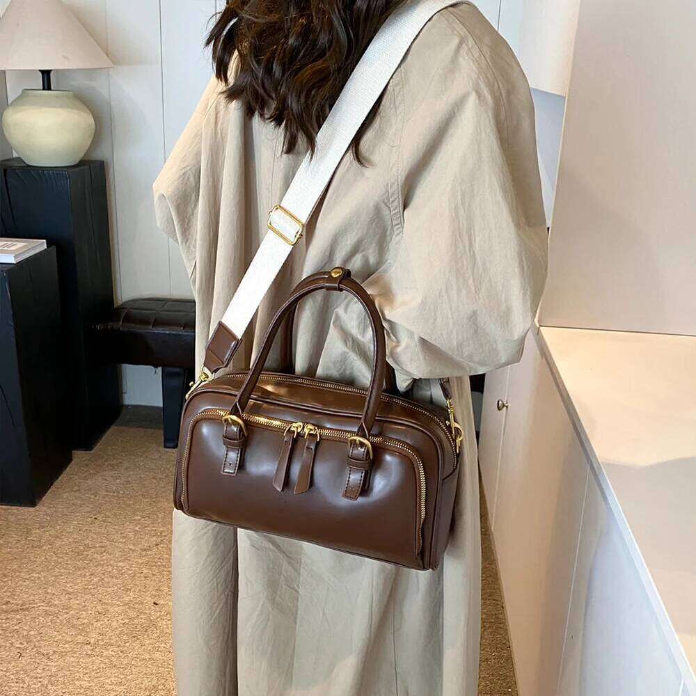 Women Shoulder Adjustable Strap Boston Tote PU Leather Multi-pocket Top Handle Bag Clutch Purse for Work Travel