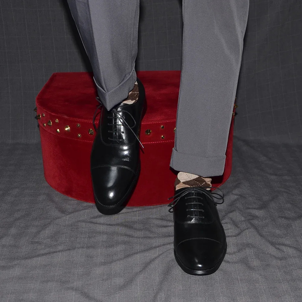 y Genuine Leather Mens Business Dress Shoes Black Cap Toe LaceUp Oxfords Company Office Wedding Party Formal for Men 250717