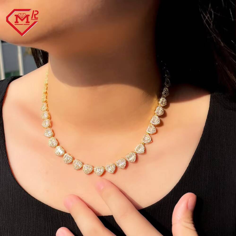 Hiphop Moissanite Tennis Necklace Diamond White/Yellow Gold Plated S925 Sterling Silver Moissanite Tennis Necklace