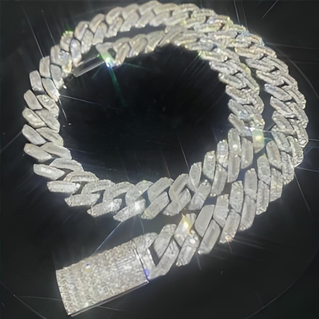 15mm Fine Hip Hop Jewelry Dia Men Necklace Sterg Sier Fully VVS Moissanite Baguette Cuban k Chain Free shipping