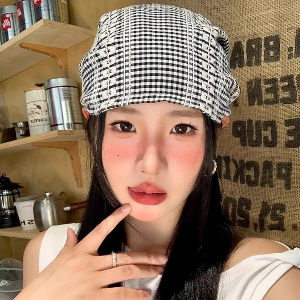 Vintage American Headscarf Hat Plaid Y2k Strappy Bandana Cap Spring Summer Style Beanie Hats Women Men 250712