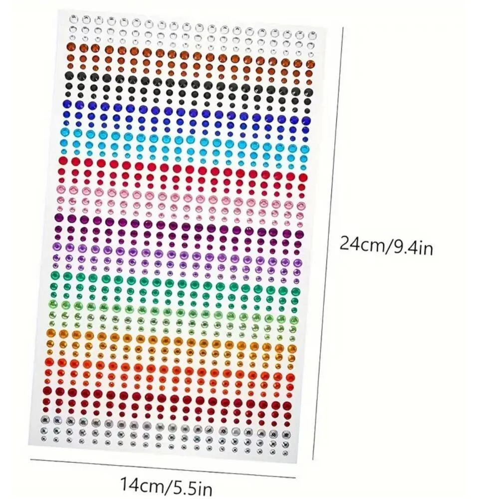 1sheet 900pcs Rainbow Face Glittle Gem Stickers StickOn Tattoo Eye Jewels 345mm Mix Wedding Party Make Up 250714