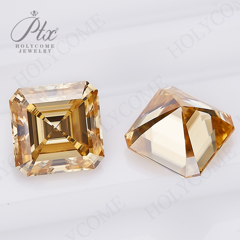 Champagne Moissanite Stone Asscher Cut GRA Certificate Original Color Pass Diamond Tester All Sizes High Quality Synthetic Moissanite Gemstone