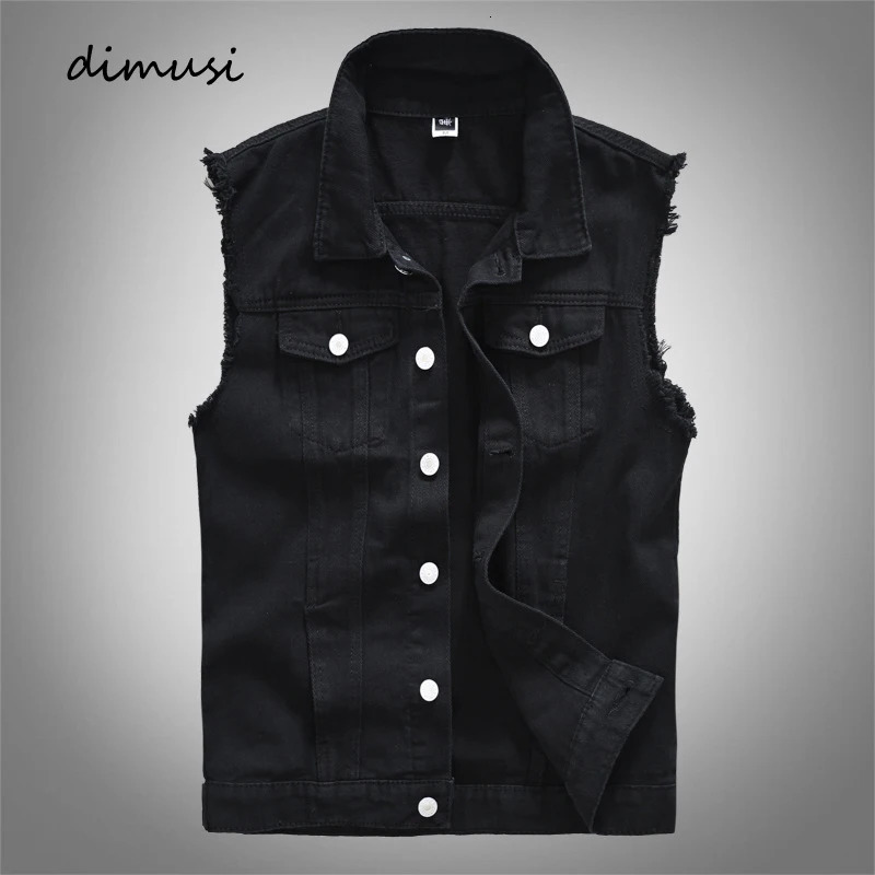 DIMUSI Vintage Mens Denim Vests Retor Sleeveless Jackets Men Ripped Hole Jean Waistcoats Clothing jaqueta masculina 250716