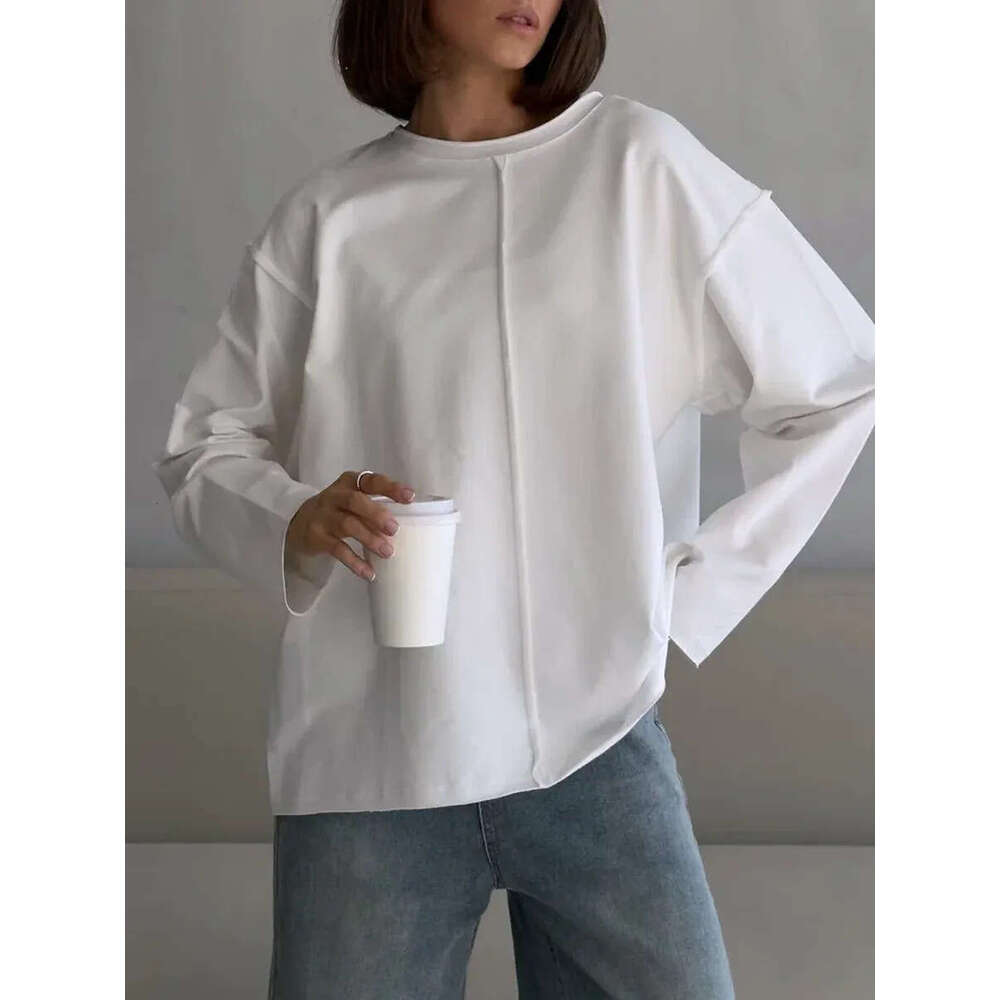 Spring Summer New Frayed Pure Cotton Long Sleeve T-Shirt For Loose Soft Knitted Terry Cloth Top Women Ins B5