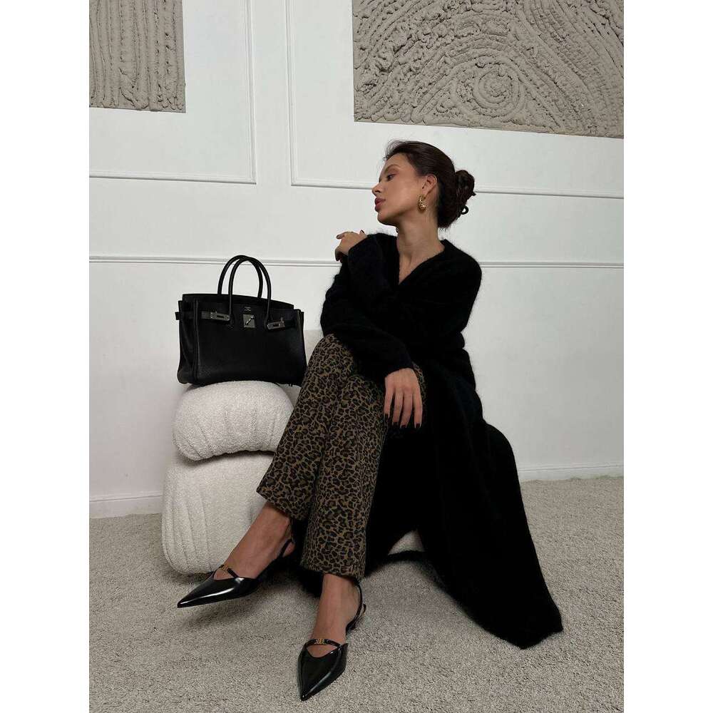 Autumn Winter New Long Faux Mink Cardigan Women's Lazy Style Knitted Sweater With Belt B5
