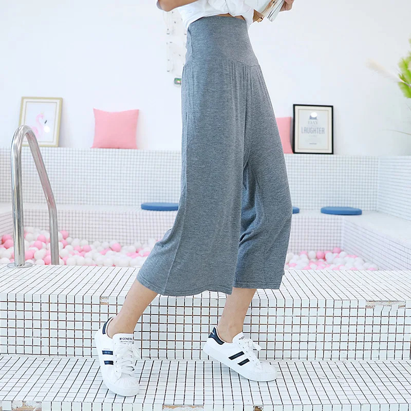 Spring Summer Modal Wide leg pants calf length Loose Casual yoga pant Plus size High Waist three quarter Trousers All match 250714