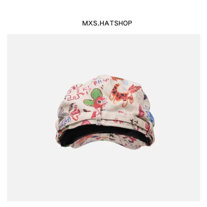 Korean Version of Cute Graffiti Newsboy Berets for Woman Spring and Summer Travel Versatile Niche Retro Funny Painter Hats Man L250718