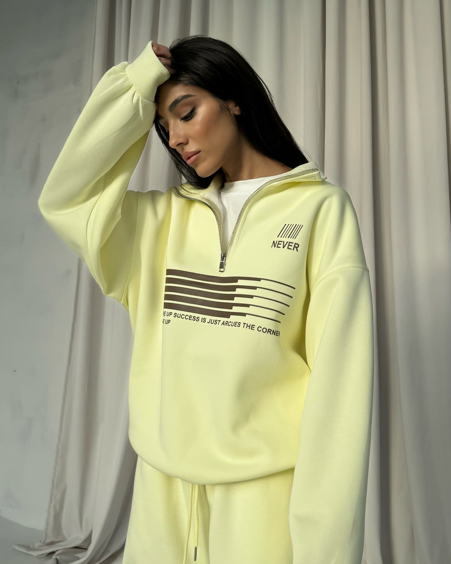 Lazy Sweatshirt Two-Piece Set Casual Turn-Down Collar Half-Zip Bright Color Loose Versatile Sweatshirt Long Pants Spring Autumn 250718
