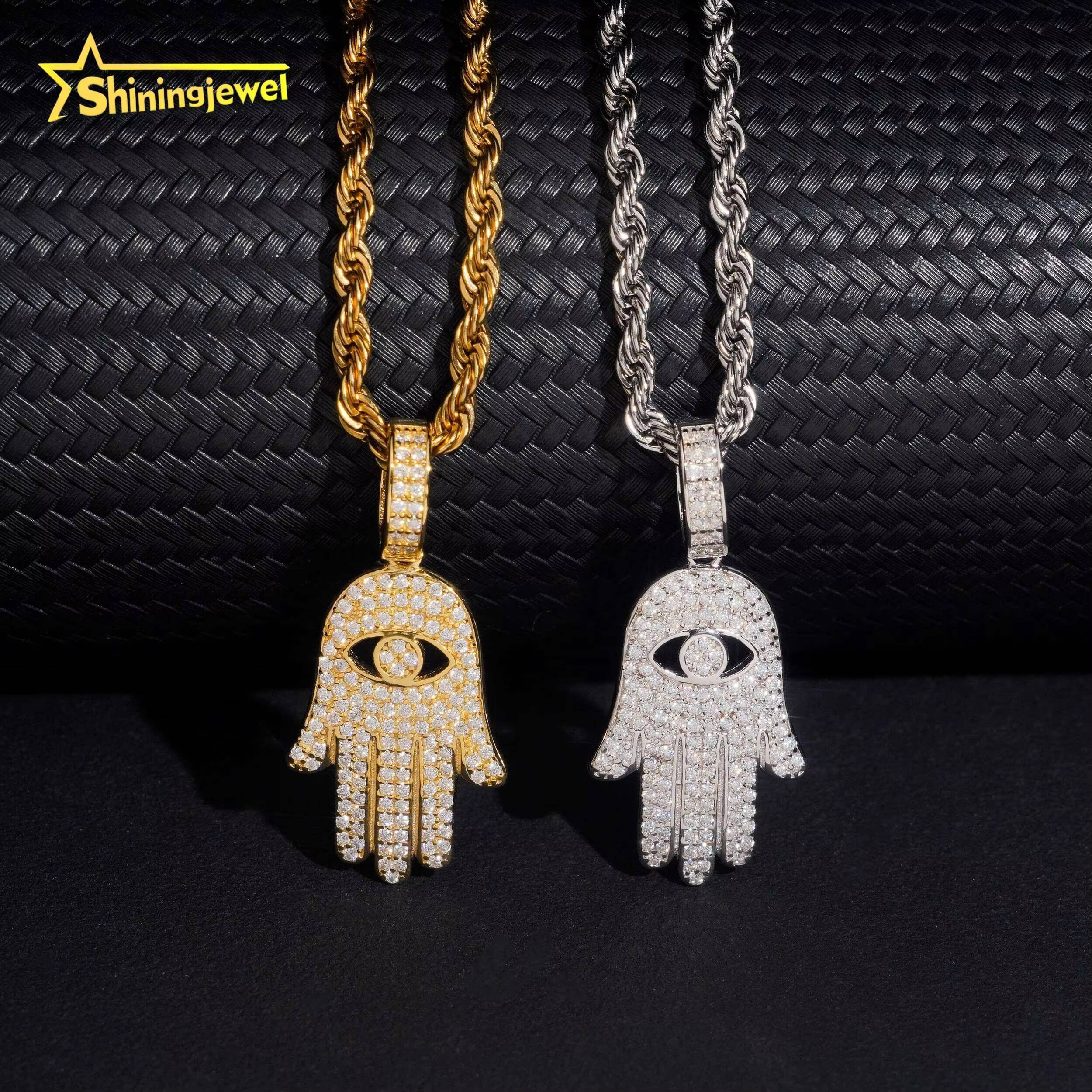 Wholesale Hip Hop Jewelry for Gift Hamsa Hand Pendant Custom Iced Out Fashion 925 Silver VVS Moissanite Diamond Lucky Pendant