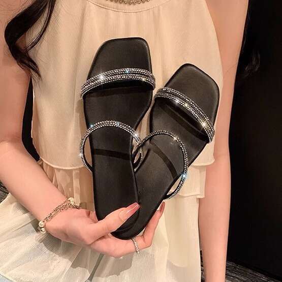 Su Yinyin Fashion Sandals Summer Outdoor Rhinestone Shiny Silver Strap Single 2024 Spring Women's Shoes