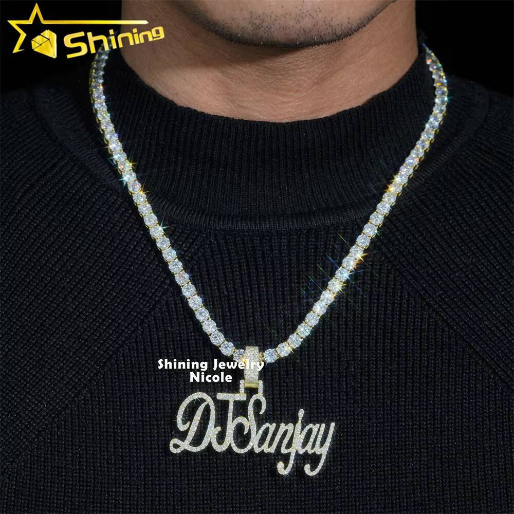 Custom Made Unique Letter Initial Silver 18k Gold Plated VVS Moissanite Name Pendant