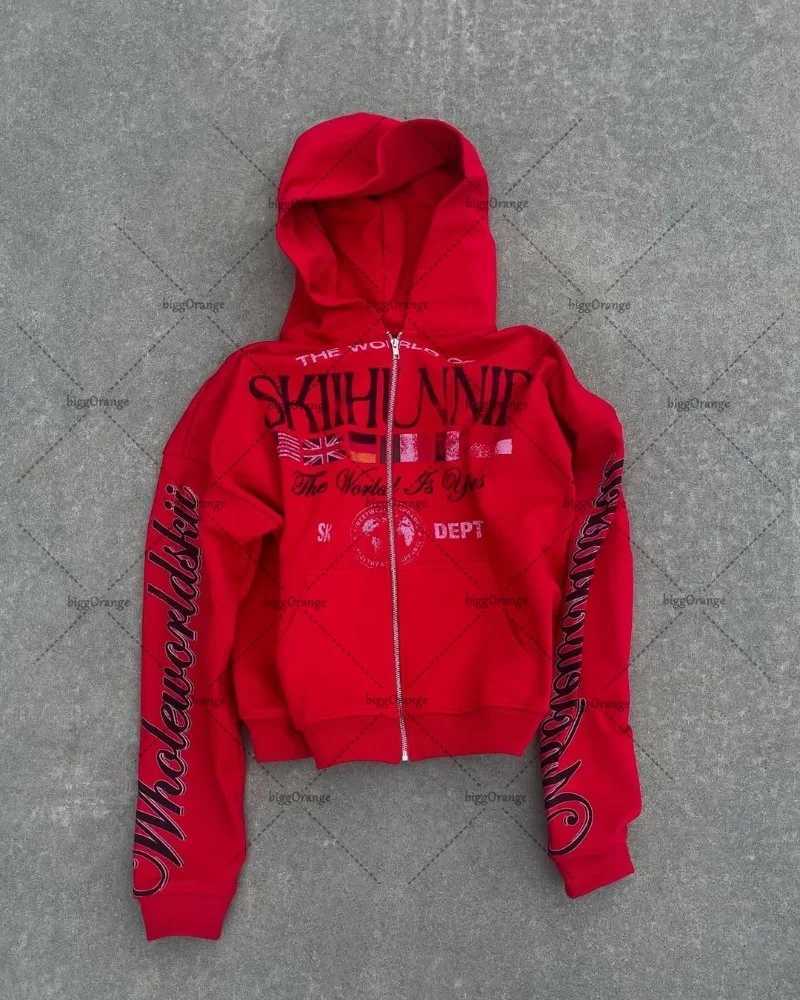 2025 American Hip Hop Goth Punk Oversized Zipper Hoodie Men Y2K Casual Fashion High Street Trendy Streetwear Sweatshirt Women X2507181