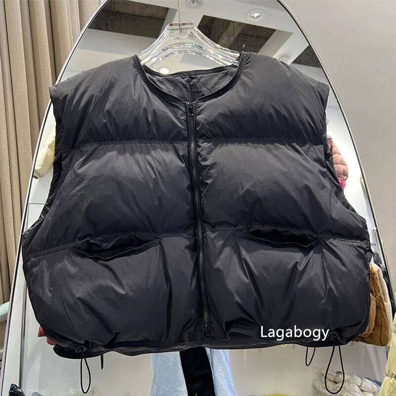 Lagabogy 2025 Winter Woman Loose Short White Duck Down Vest Female Solid Color Tank Ladies Autumn Basic Warm Sleeveless Jacket MDNG