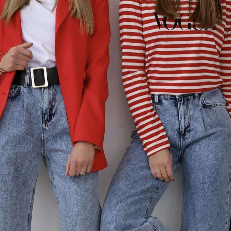 Spring Summer New Printed Striped Cotton Long Sleeve T-Shirt Women's Style Soft Loose Top Vogue B5