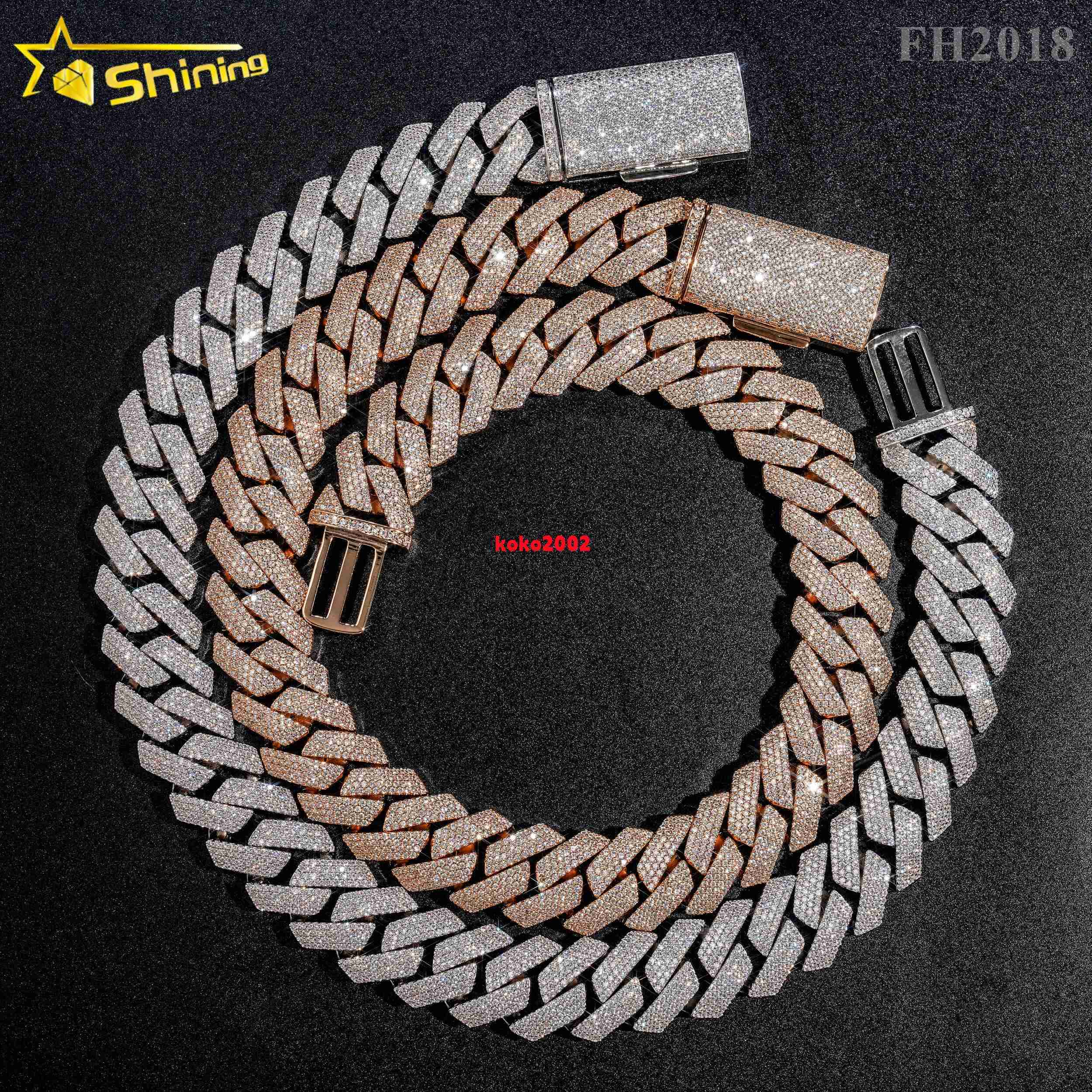 Wholesale Price 15MM 18MM 20MM 4Rows Iced Out S925 Sterling Silver Micro Pave Vvs Diamond Moissanite Cuban Link Chain