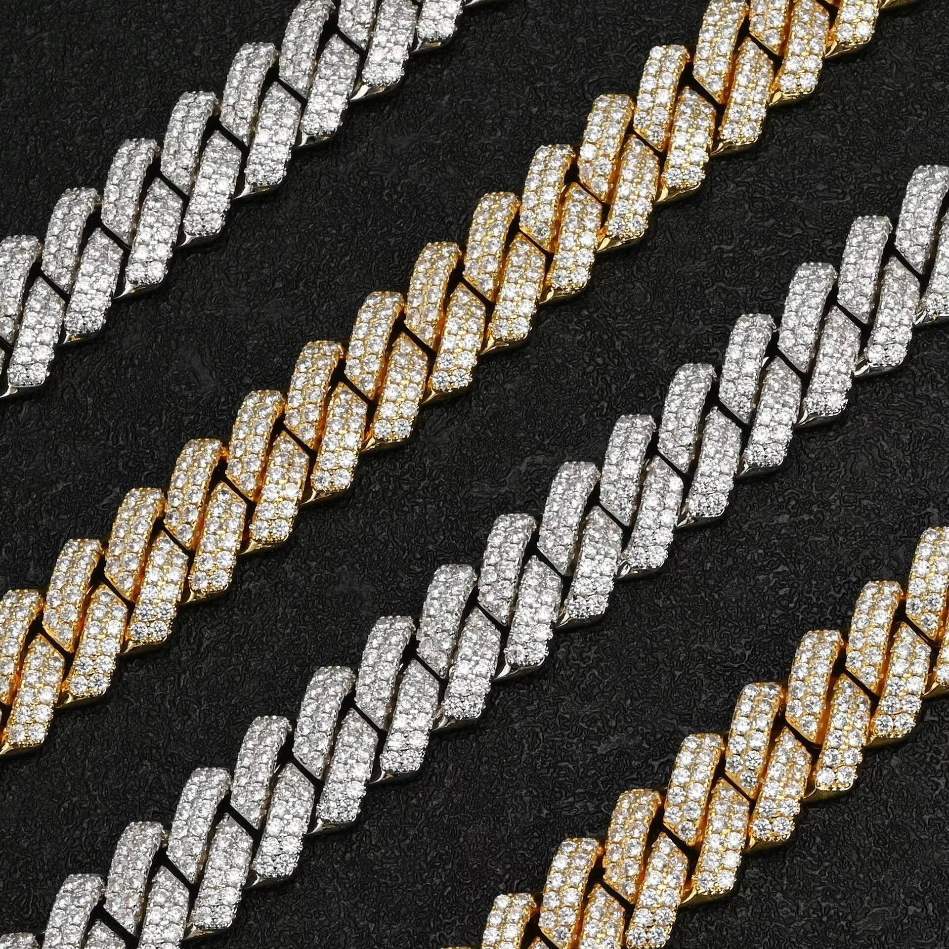 15MM Iced Out Moissanite CZ Cuban Link Chain Necklace Pass Diamond Test GRA Two Tones 925 Sterling Silver Plated VVS Hip Hop