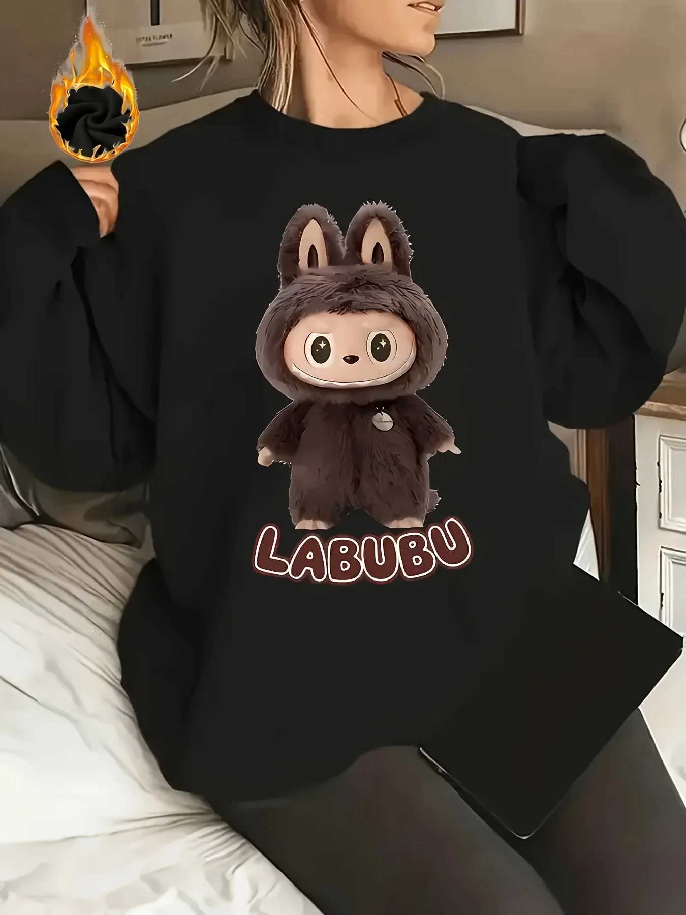 Womens Autumn and Winter Fashion Casual Sports Loose Los Angeles Print FCE Warm Long Sweat Pocket Hooded SweatshirtXJ250717